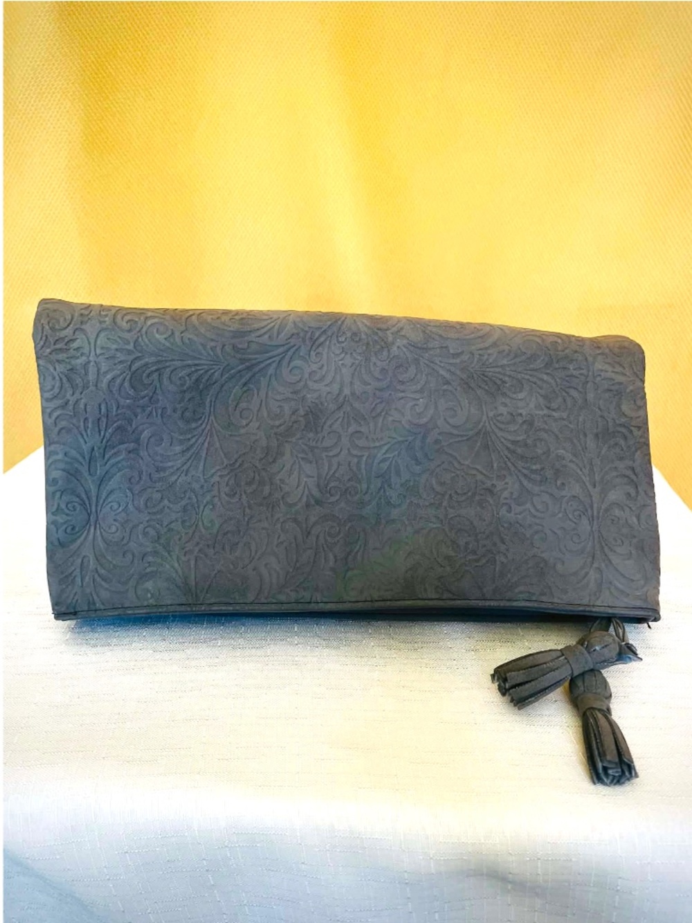 Reversible Grey Embossed Clutch Bag | Minimalist Y2K Foldover Purse | Bag